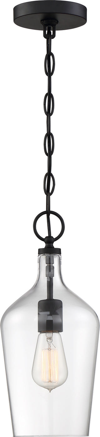 Hartley One Light Pendant in Matte Black / Clear Glass