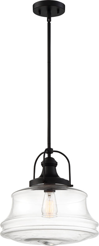 Basel One Light Pendant in Bronze / Clear Glass