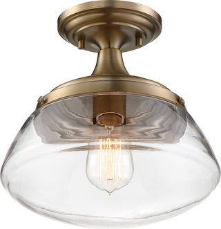 Kew One Light Semi Flush Mount in Burnished Brass / Clear
