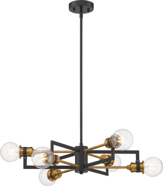 Intention Six Light Chandelier in Warm Brass / Black
