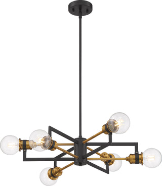 Intention Six Light Chandelier in Warm Brass / Black