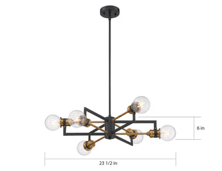 Intention Six Light Chandelier in Warm Brass / Black