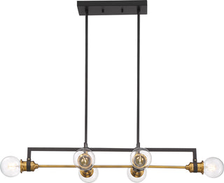 Intention Six Light Island Pendant in Warm Brass / Black