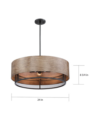 Barrique Five Light Pendant in Black / Honey Wood