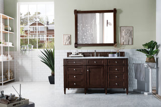 60 Inch Brittany Freestanding Vanity in Burnished Mahogany / Carrara White Top