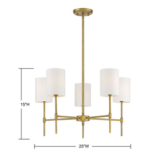 Mchan Five Light Chandelier in Natural Brass