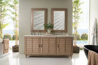 72 Inch Portland Freestanding Vanity in Whitewashed Walnut / White Zeus Top