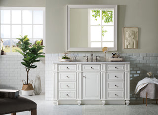 60 Inch Bristol Freestanding Vanity in Bright White / Arctic Fall Solid Surface Top