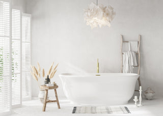 67 inch Soaking Bathtub in Glossy White with Brushed Gold Trim