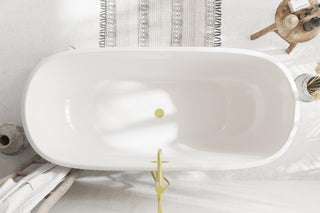 67 inch Soaking Bathtub in Glossy White with Brushed Gold Trim