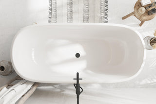 67 inch Soaking Bathtub in Glossy White with Matte Black Trim
