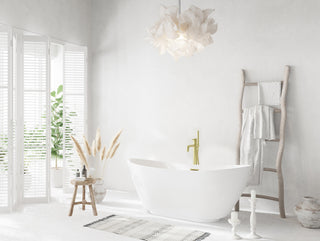 62 inch Soaking Bathtub in Glossy White with Brushed Gold Trim