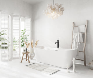 67 inch Soaking Bathtub in Glossy White with Matte Black Trim
