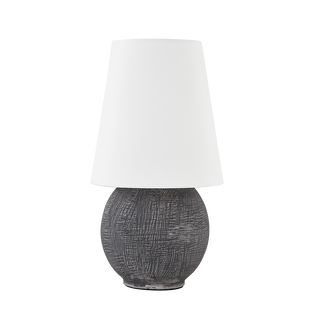 ULSTERVILLE Rechargeable Table Lamp with Aged Brass/Ceramic Greystone Finish