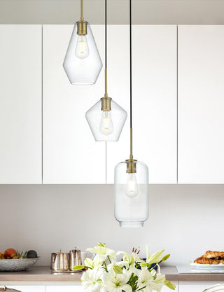 Gene 17.5 Inch Pendant Clear Shade in Satin Gold