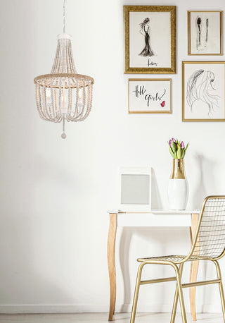 Jolie 16 inch Beaded Pendant in Antique White