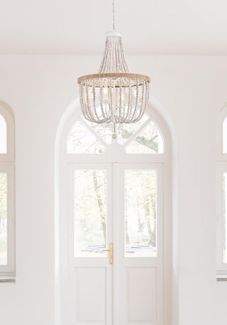 Jolie 20 inch Beaded Pendant in Antique White