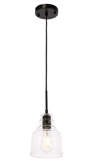 Pierce 1 light Black and Clear seeded glass pendant