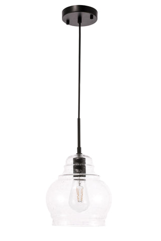Pierce 1 light Black and Clear seeded glass pendant