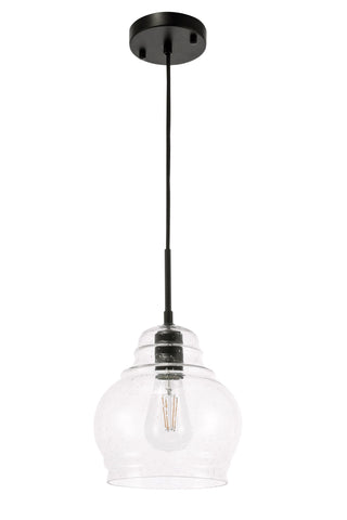 Pierce 1 light Black and Clear seeded glass pendant