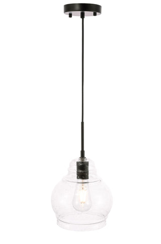 Pierce 1 light Black and Clear seeded glass pendant
