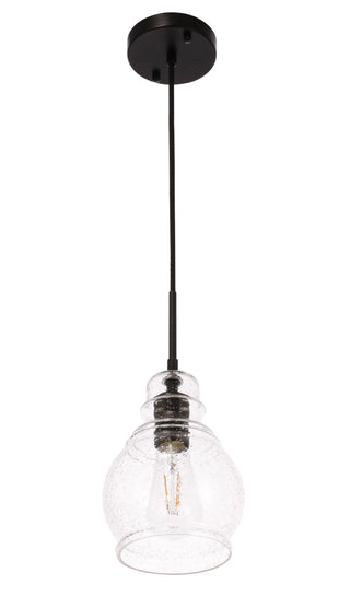 Pierce 1 light Black and Clear seeded glass pendant