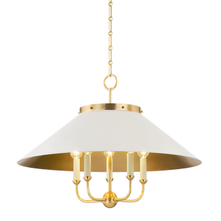 CLIVEDON Chandelier with Aged Brass/off White Finish
