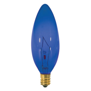 Incandescent Candle Bulb: 25W;  BA9.5;  ;  Transparent Blue;  120V;  E12 Candelabra Base