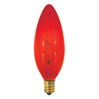 Incandescent Candle Bulb: 25W;  BA9.5;  ;  Transparent Red;  120V;  E12 Candelabra Base