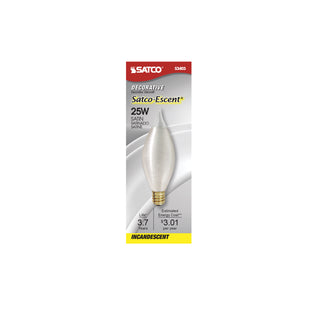 Incandescent Candle Bulb: 25W;  C11;  ;  Spun White;  120V;  E12 Candelabra Base
