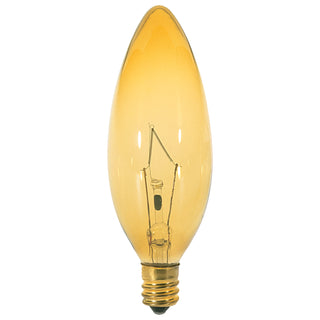Incandescent Candle Bulb: 25W;  BA9.5;  ;  Transparent Amber;  120V;  E12 Candelabra Base
