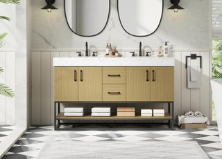 54 inch Double Bathroom Vanity in Honey Brown