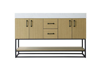 54 inch Double Bathroom Vanity in Honey Brown