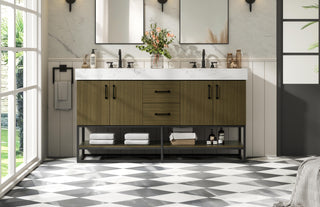60 inch Double Bathroom Vanity in Chestnut Brown