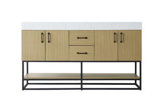 60 inch Double Bathroom Vanity in Honey Brown