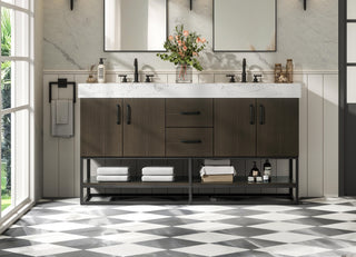 60 inch Double Bathroom Vanity in Mocha Brown