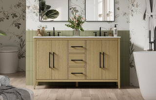 60 Inch Double Bathroom Vanity In Honey Brown