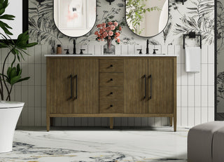 60 inch Double Bathroom Vanity in Hazel Oak