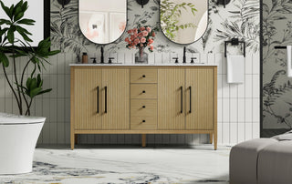 60 inch Double Bathroom Vanity in Linen Oak