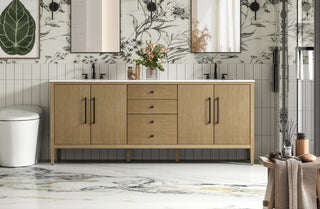84 inch Double Bathroom Vanity in Linen Oak