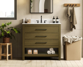 36  inch Single Bathroom Vanity in Chestnut Brown with backsplash
