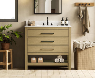 36  inch Single Bathroom Vanity in Honey Brown with backsplash