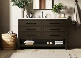 54 inch Single Bathroom Vanity in Mocha Brown