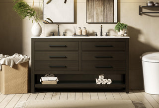 60 inch Double Bathroom Vanity in Mocha Brown
