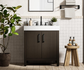 30 inch Single Bathroom Vanity In Mocha Brown with backsplash