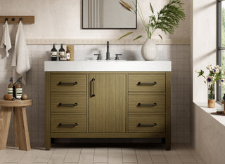 48 inch Single Bathroom Vanity In Chestnut Brown with backsplash