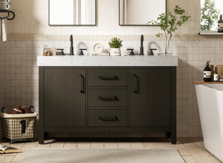 54 inch Double Bathroom Vanity In Mocha Brown
