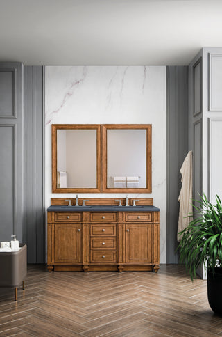 60 Inch Bristol Freestanding Vanity in Saddle Brown / Charcoal Soapstone Top
