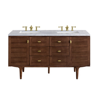 60 Inch Amberly Dual Mount Vanity in Mid-Century Walnut / Carrara White Top