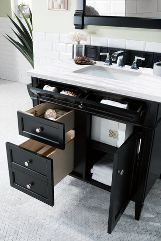 36 Inch Brittany Freestanding Vanity in Black Onyx / Arctic Fall Solid Surface Top